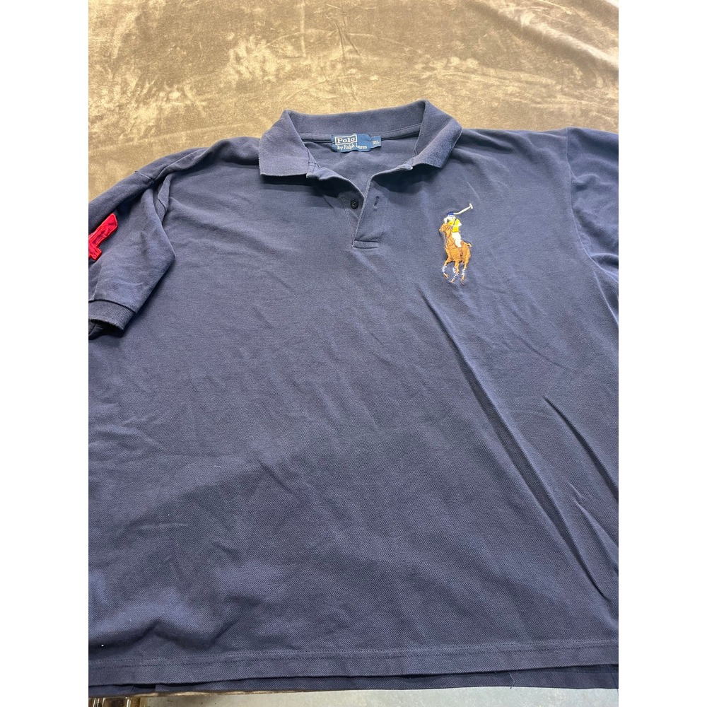 Polo Ralph Lauren Big Pony Polo Shirt Mens‎ 3XL Navy Blue Short Sleeve Patch 4 - Picture 1 of 6